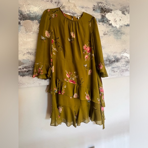 JOIE Women Career Cocktail KAYANE GOLDENROD Bird Floral 100% SILK Dress 10 - Picture 5 of 8